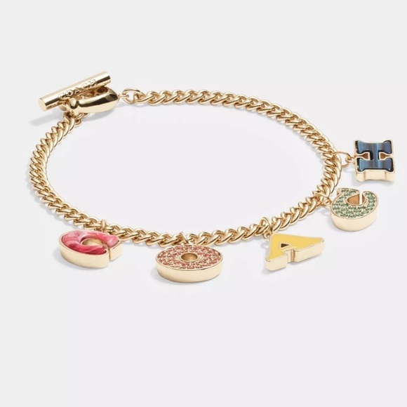 NWT! Coach designer pavé charm bracelet w/ fun colorful charms + Coach gift box - Picture 3 of 13